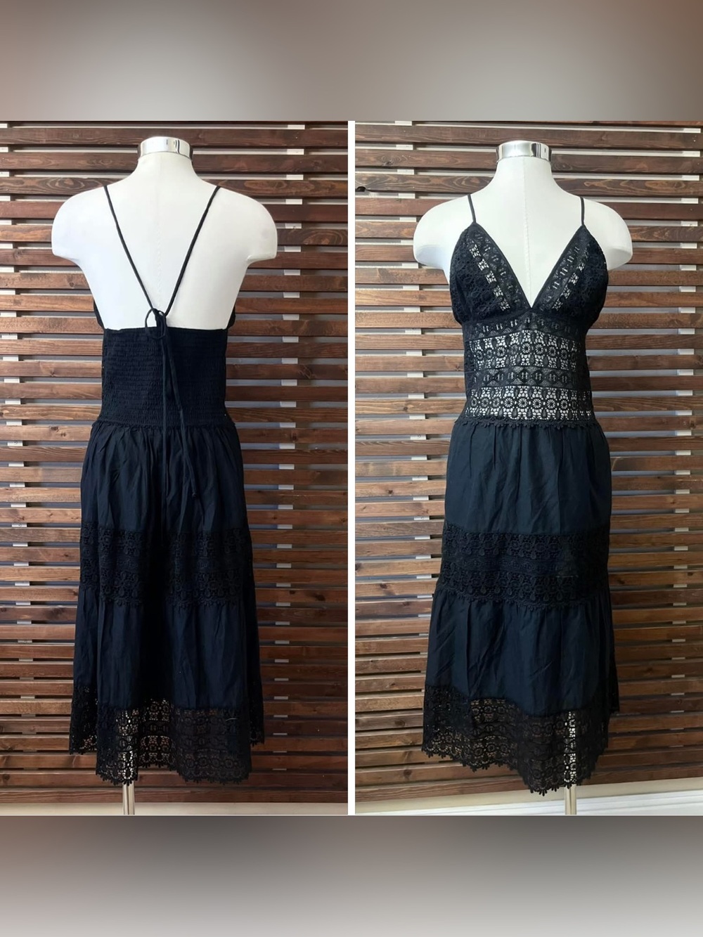 New Venus V-Neck Black Crochet Beach Coverup 100% Cotton Dress - Small